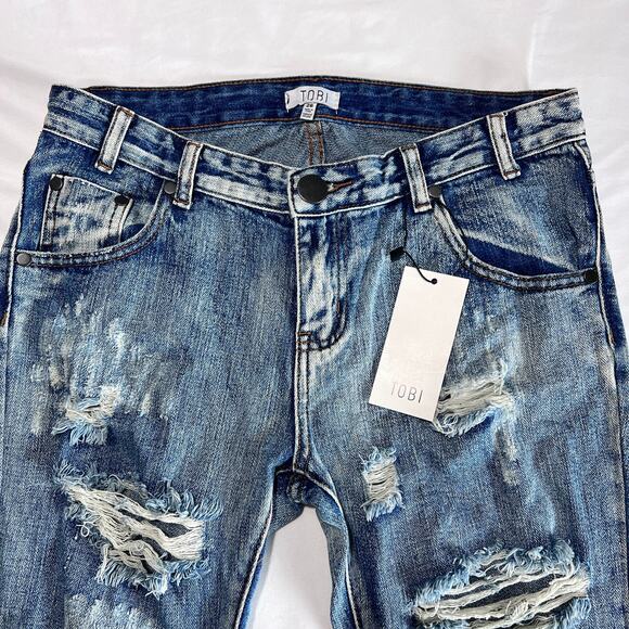 TOBI Women’s Boyfriend Jeans Sz 26 Blue Distressed Ripped Relaxed Fit NWT - Picture 6 of 10